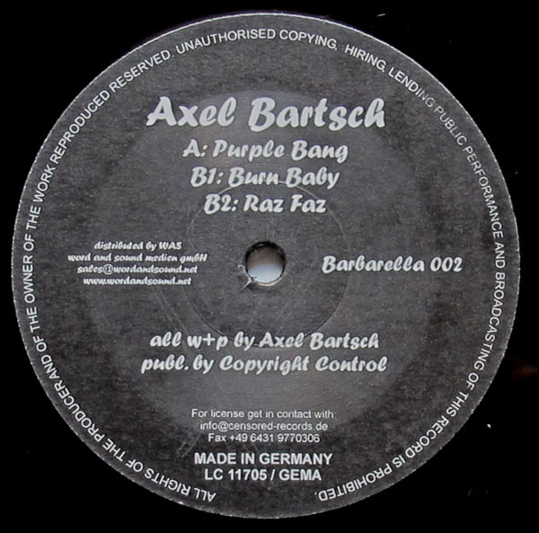 Axel Bartsch - Purple Bang / Burn Baby / Raz Faz | Barbarella Music (Barbarella 002) - main