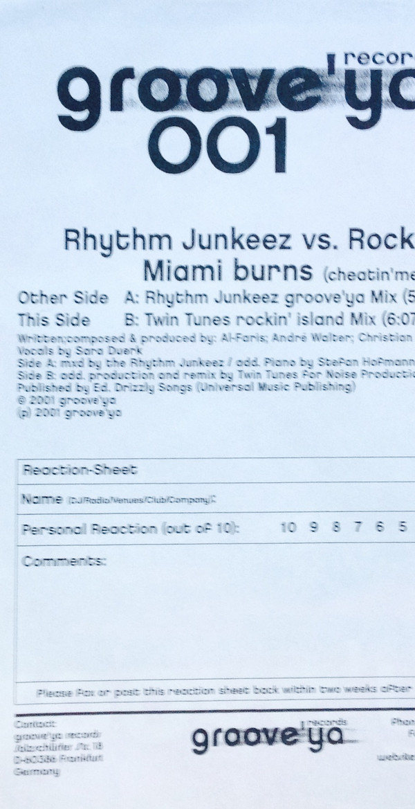 The Rhythm Junkeez & Rock Tunes - Miami Burns (Cheatin' Me) | Groove'Ya (Grooveya 001) - 4 The Rhythm Junkeez & Rock Tunes - Miami Burns (Cheatin' Me) | Groove'Ya (Grooveya 001) - 4