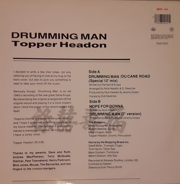 Topper Headon - Drumming Man | Mercury (MERX 194) - 2
