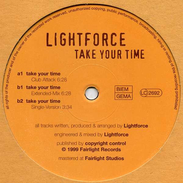 Lightforce - Take Your Time | Fairlight Records (FR 01) - main