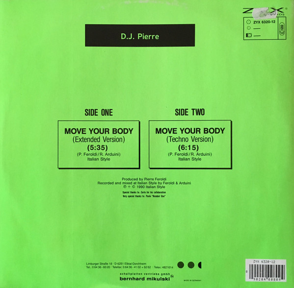 DJ Pierre - Move Your Body | ZYX Records (ZYX 6320-12) - 2