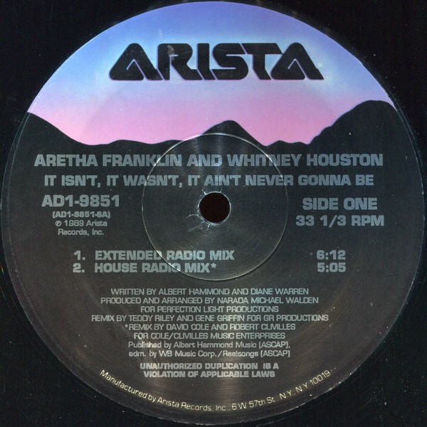 Aretha Franklin & Whitney Houston - It Isn't, It Wasn't, It Ain't Never Gonna Be | Arista (AD1-9851) - 3 Aretha Franklin & Whitney Houston - It Isn't, It Wasn't, It Ain't Never Gonna Be | Arista (AD1-9851) - 3