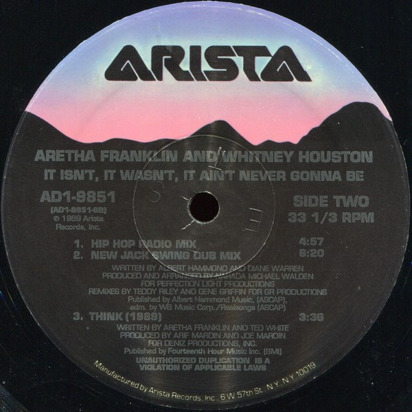 Aretha Franklin & Whitney Houston - It Isn't, It Wasn't, It Ain't Never Gonna Be | Arista (AD1-9851) - 4 Aretha Franklin & Whitney Houston - It Isn't, It Wasn't, It Ain't Never Gonna Be | Arista (AD1-9851) - 4