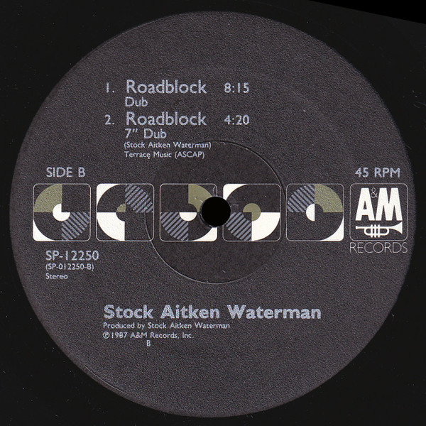 Stock Aitken Waterman - Roadblock | A&M Records (SP-12250) - 2