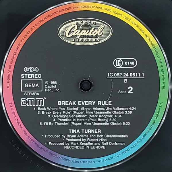 Tina Turner - Break Every Rule | Capitol Records (062 24 0611 1) - 4
