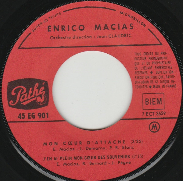 Enrico Macias - Mon Cœur D'attache | Pathé (EG 901) - 3