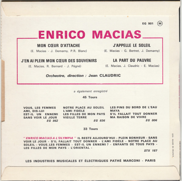 Enrico Macias - Mon Cœur D'attache | Pathé (EG 901) - 2