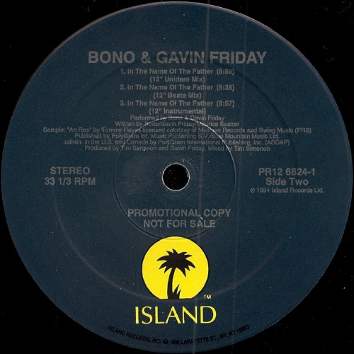 Sinéad O'Connor / Bono & Gavin Friday - You Made Me The Thief Of Your Heart / In The Name Of The Father | Island Records (PR12 6824-1) - 2 Sinéad O'Connor / Bono & Gavin Friday - You Made Me The Thief Of Your Heart / In The Name Of The Father | Island Records (PR12 6824-1) - 2