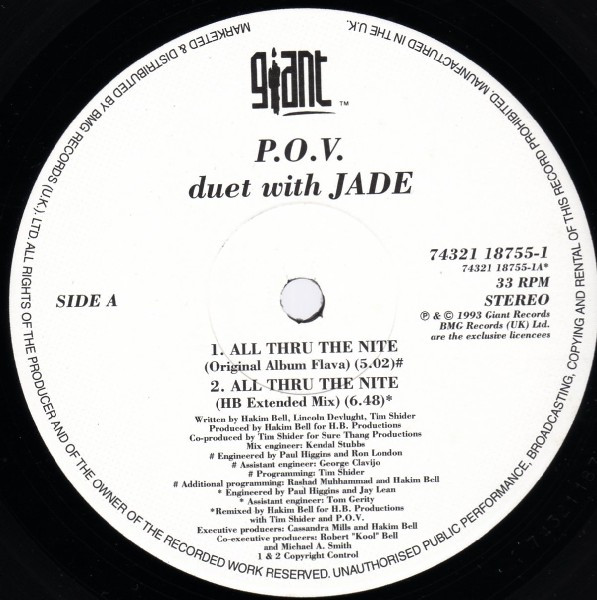 P.O.V. Duet With Jade - All Thru The Night | Giant Records (74321 18755 1) - 3 P.O.V. Duet With Jade - All Thru The Night | Giant Records (74321 18755 1) - 3