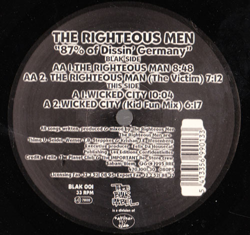 The Righteous Men - 87% Of Dissin' Germany | Thee Blak Label (BLAK 001) - main