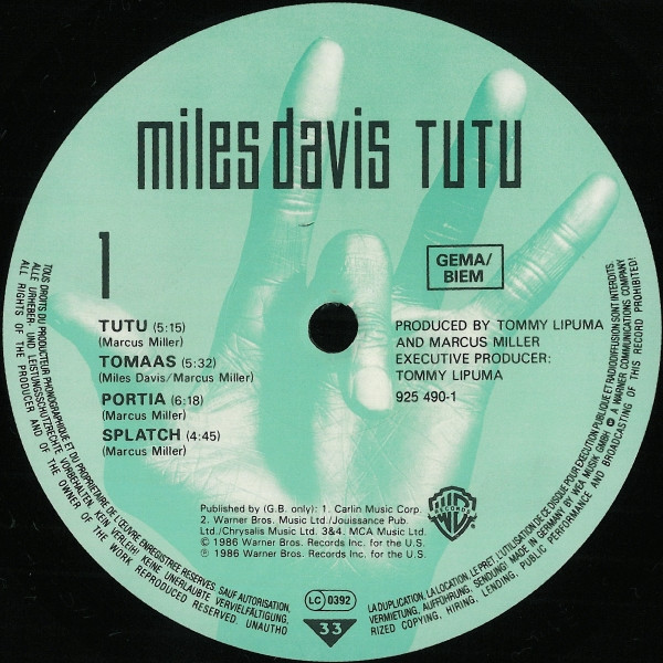 Miles Davis - Tutu | Warner Bros. Records (925 490-1) - 3 Miles Davis - Tutu | Warner Bros. Records (925 490-1) - 3