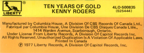 Kenny Rogers - Ten Years Of Gold | Liberty (4LO-500835) - 2 Kenny Rogers - Ten Years Of Gold | Liberty (4LO-500835) - 2