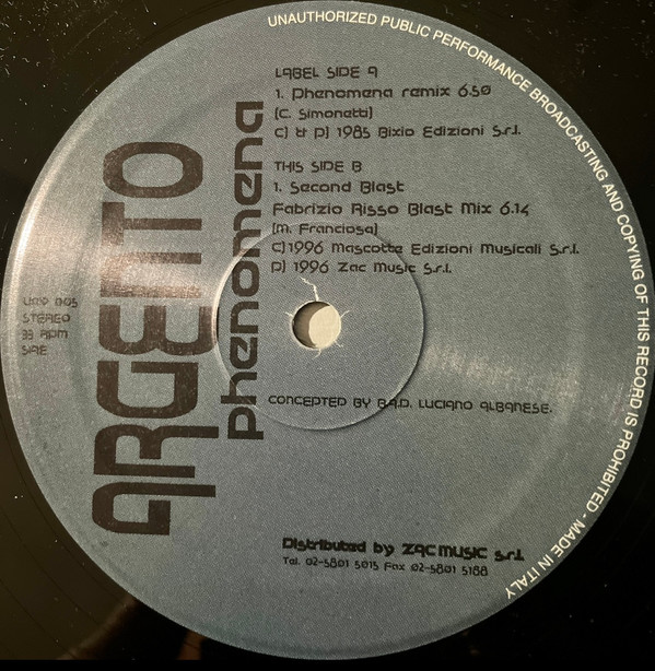 Argento - Phenomena | Universal Records (UNV 005) - 3 Argento - Phenomena | Universal Records (UNV 005) - 3