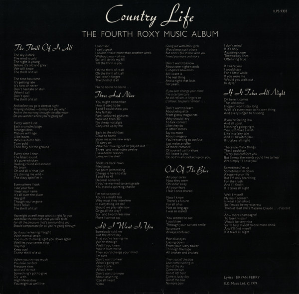 Roxy Music - Country Life | Island Records (ILPS 9303) - 5 Roxy Music - Country Life | Island Records (ILPS 9303) - 5
