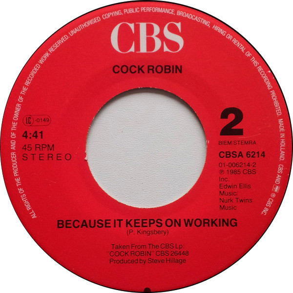 Cock Robin - When Your Heart Is Weak | CBS (CBSA 6214) - 4
