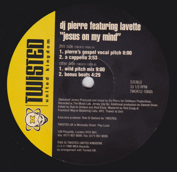DJ Pierre - Jesus On My Mind | Twisted United Kingdom (TWUK12-10005) - 2
