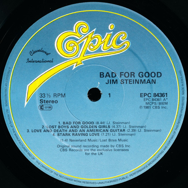 Jim Steinman - Bad For Good | Epic (EPC 84361) - 5 Jim Steinman - Bad For Good | Epic (EPC 84361) - 5
