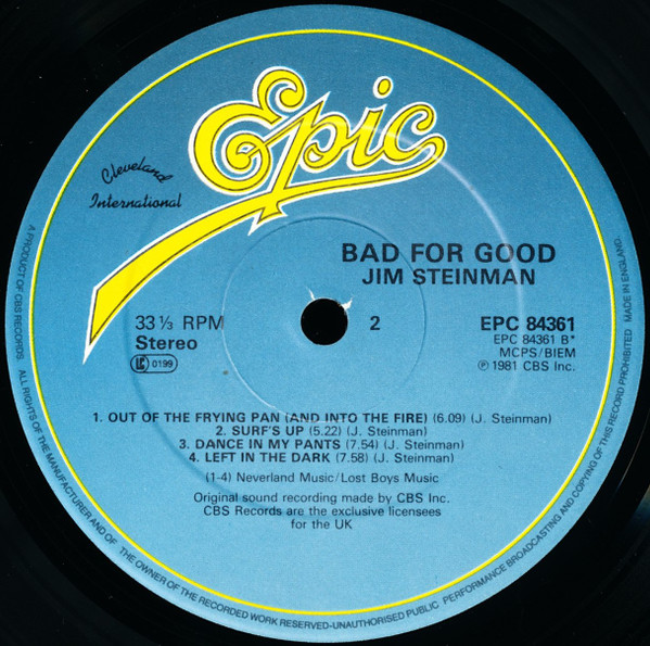 Jim Steinman - Bad For Good | Epic (EPC 84361) - 6 Jim Steinman - Bad For Good | Epic (EPC 84361) - 6