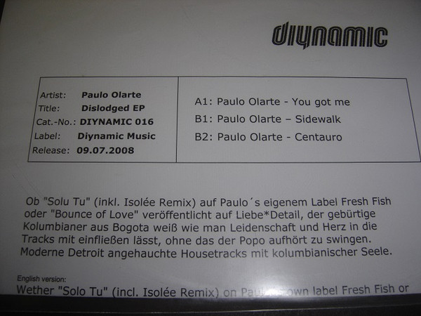 Paulo Olarte - Dislodged EP | Diynamic Music (diynamic music 016) - 3 Paulo Olarte - Dislodged EP | Diynamic Music (diynamic music 016) - 3