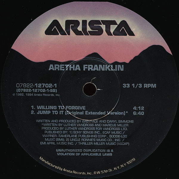 Aretha Franklin - Jump To It / Willing To Forgive | Arista (07822 12702 1) - 3