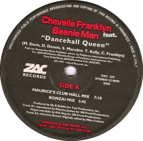Chevelle Franklyn Feat. Beenie Man - Dancehall Queen | Zac Records (ZAC 229) - main
