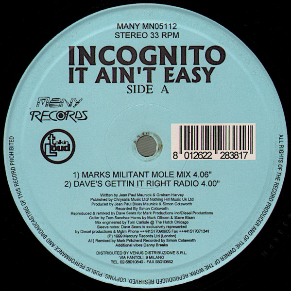 Incognito - It Ain't Easy | Many Records (MN05112)