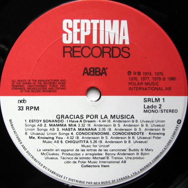 ABBA - Gracias Por La Musica | Septima Records (SRLM 1) - 3 ABBA - Gracias Por La Musica | Septima Records (SRLM 1) - 3