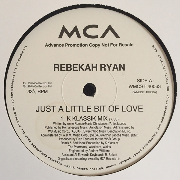 Rebekah Ryan - Just A Little Bit Of Love (Promo 1) | MCA Records (WMCST 40063) - 2 Rebekah Ryan - Just A Little Bit Of Love (Promo 1) | MCA Records (WMCST 40063) - 2