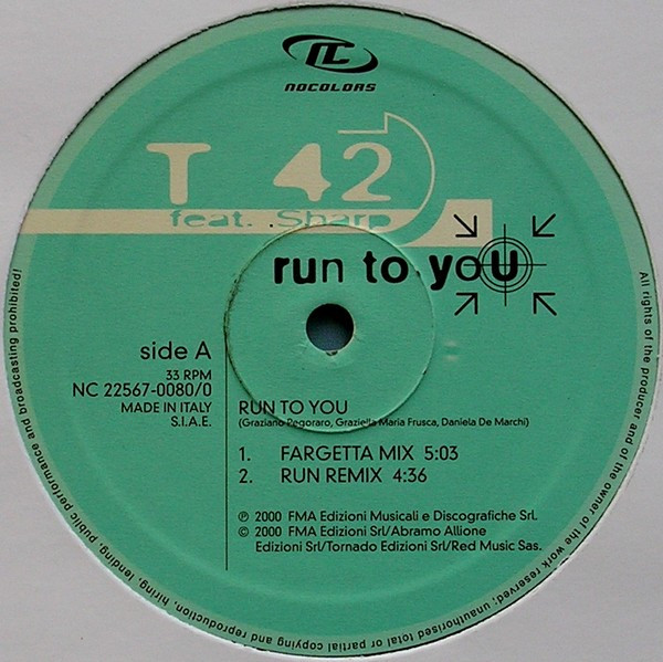 T 42 feat. Sharp - Run To You | No Colors (NC 22567-0080/0) - 3