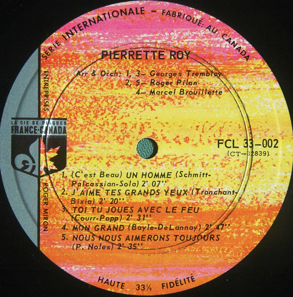 Pierrette Roy - Chante... | France-Canada (FCL 33-002) - 3 Pierrette Roy - Chante... | France-Canada (FCL 33-002) - 3