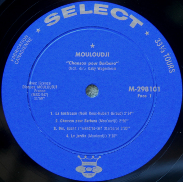 Mouloudji - Chanson Pour Barbara | Select (M-298.101) - 3