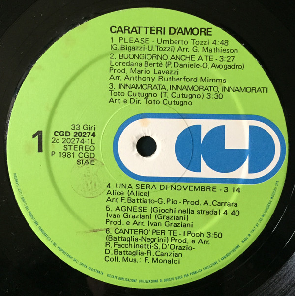 Various - Caratteri D'Amore | CGD (CGD 20274) - 4