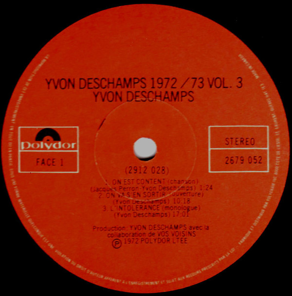 Yvon Deschamps - 1972 - 1973 Volume 3 | Polydor (2679 052) - 3 Yvon Deschamps - 1972 - 1973 Volume 3 | Polydor (2679 052) - 3