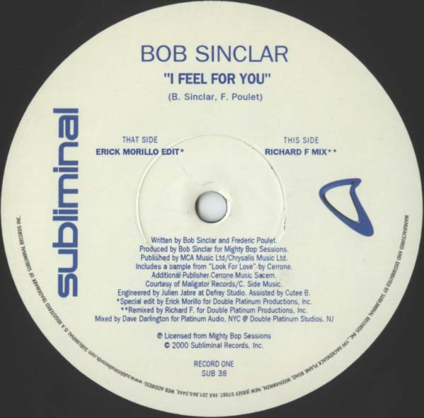 Bob Sinclar - I Feel For You | Subliminal (SUB 38) - 3 Bob Sinclar - I Feel For You | Subliminal (SUB 38) - 3