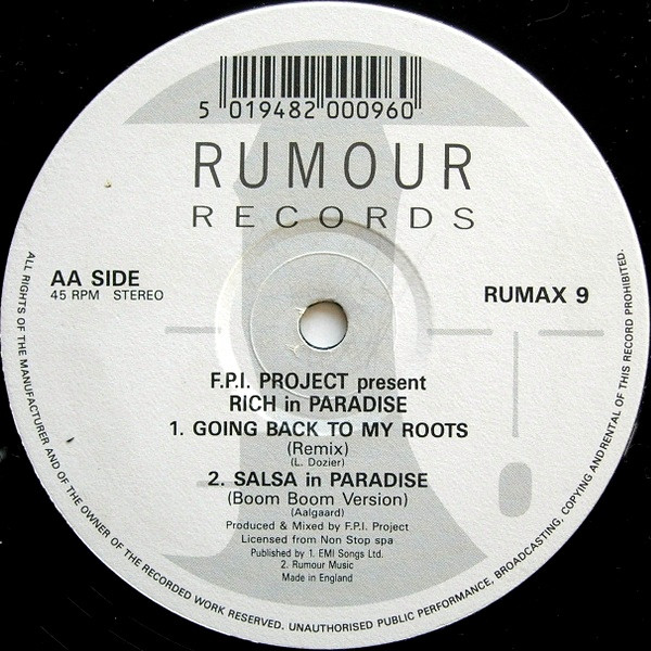 FPI Project Featuring Sharon Dee Clarke - Rich In Paradise "Going Back To My Roots" (Vocal And Instrumental Remixes) | Rumour Records (RUMAX 9) - 4