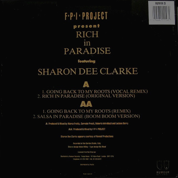 FPI Project Featuring Sharon Dee Clarke - Rich In Paradise "Going Back To My Roots" (Vocal And Instrumental Remixes) | Rumour Records (RUMAX 9) - 2