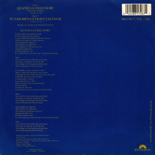 Niagara - Quand La Ville Dort | Polydor (885 726-7) - 2