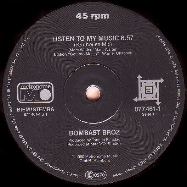 Bombast Broz - Listen To My Music | Metronome (877 461-1) - 3