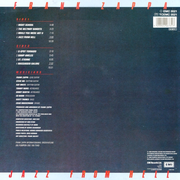 Frank Zappa - Jazz From Hell | EMI (EMC 3521) - 2