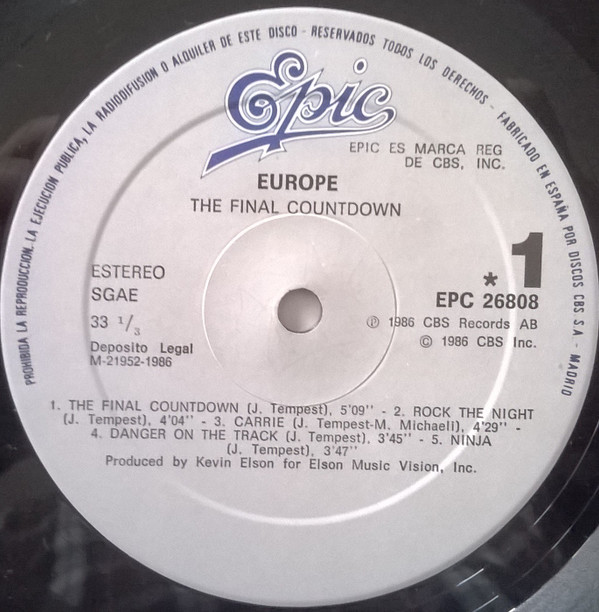 Europe - The Final Countdown | Epic (EPC 26808) - 3