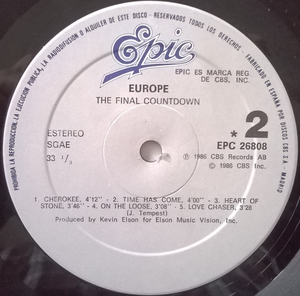 Europe - The Final Countdown | Epic (EPC 26808) - 4