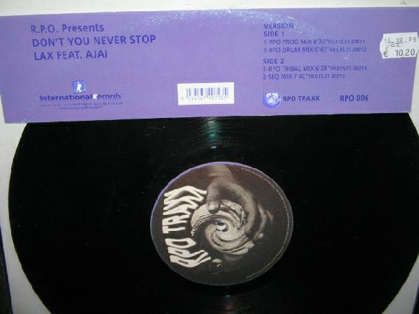 Rick Pier O'Neil Presents Lax Feat. Ajai - Don't You Never Stop | RPO Traxx (RPO 006) - main