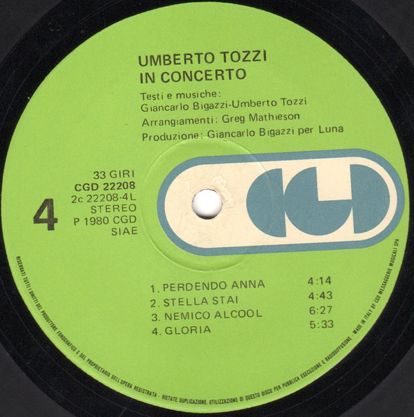 Umberto Tozzi - In Concerto | CGD (CGD 22208) - 7 Umberto Tozzi - In Concerto | CGD (CGD 22208) - 7
