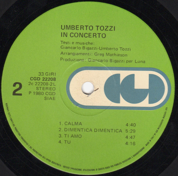 Umberto Tozzi - In Concerto | CGD (CGD 22208) - 5 Umberto Tozzi - In Concerto | CGD (CGD 22208) - 5