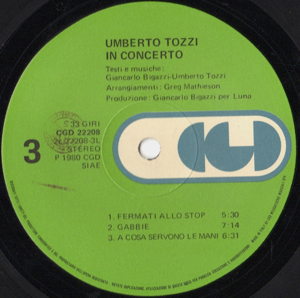 Umberto Tozzi - In Concerto | CGD (CGD 22208) - 6 Umberto Tozzi - In Concerto | CGD (CGD 22208) - 6