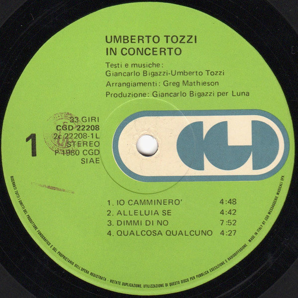 Umberto Tozzi - In Concerto | CGD (CGD 22208) - 4 Umberto Tozzi - In Concerto | CGD (CGD 22208) - 4