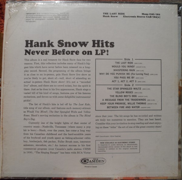 Hank Snow - The Last Ride | RCA Camden (CAS-782) - 2 Hank Snow - The Last Ride | RCA Camden (CAS-782) - 2