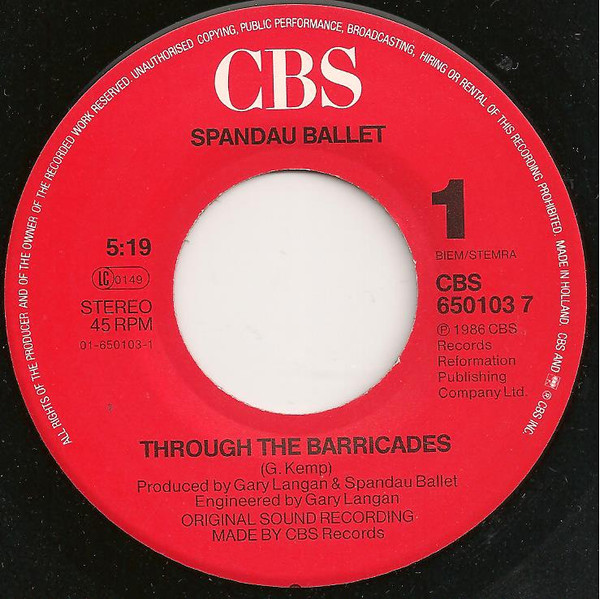 Spandau Ballet - Through The Barricades | CBS (650103 7) - 3