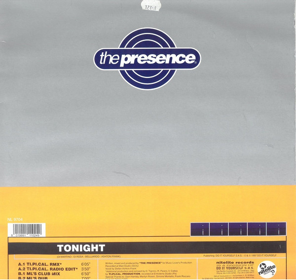 The Presence - Tonight | Nitelite Records (NL 9704)