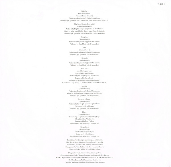 Pet Shop Boys - Actually | Parlophone (064 74 6972 1) - 6 Pet Shop Boys - Actually | Parlophone (064 74 6972 1) - 6